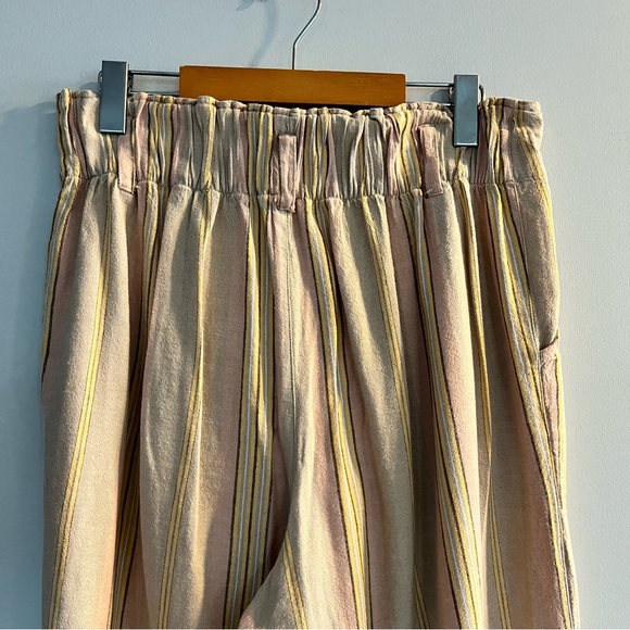 American Eagle High Waist Paperbag Wide Leg Striped Linen Blend Pants Medium - Picture 8 of 14